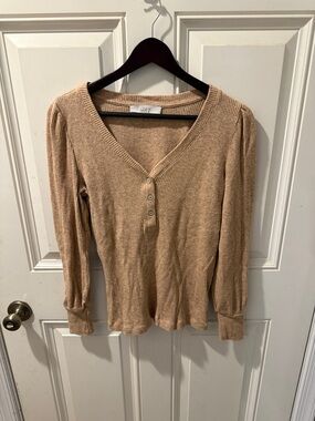 LOFT Tan light brown Ribbed V-Neck long sleeve cardigan Size M